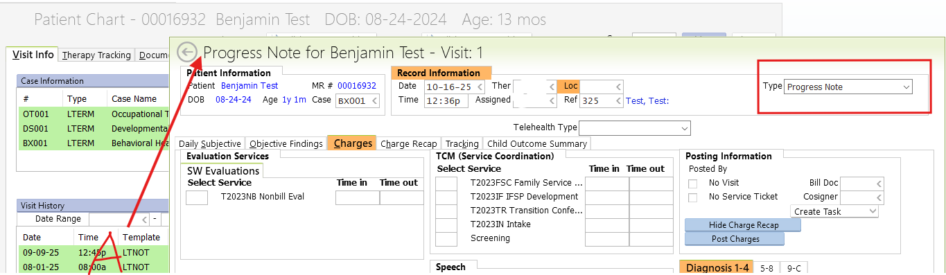 A to add Long Term Therapy Note and Type: Progress Note